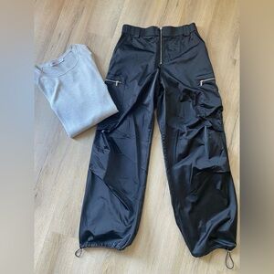 BRAND NEW ZARA silk effect silver pants. Size small. Black. Silver hardware